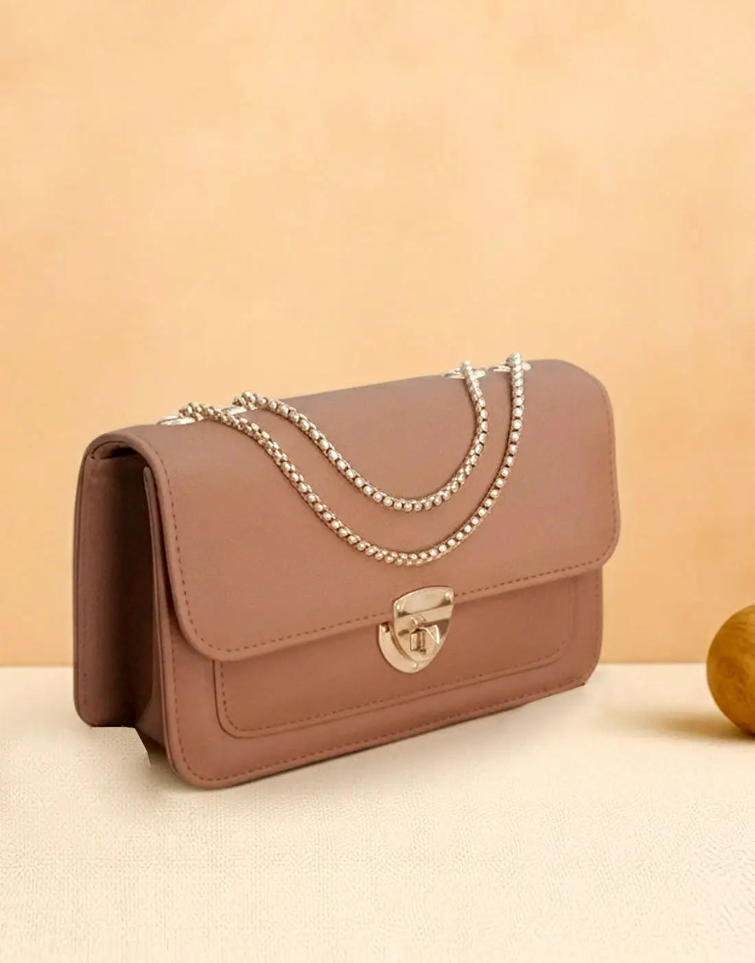 Trendy Twist Lock Closure Crossbody Bag for Girls - Brown